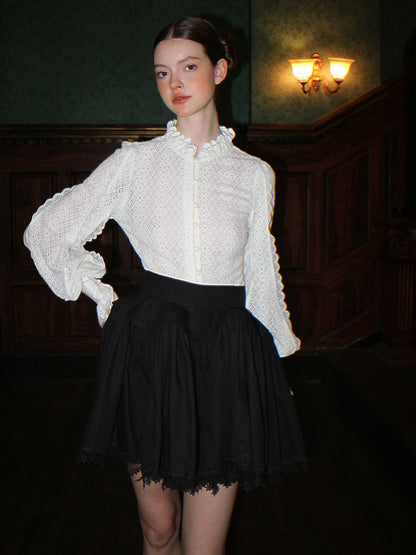 Brushed Lace Stand Collar Shirt