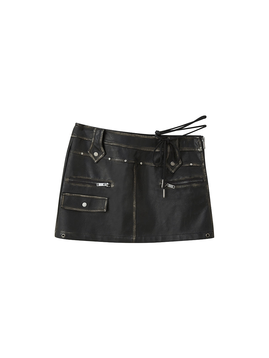 Retro Rivets PU Leather Skirt