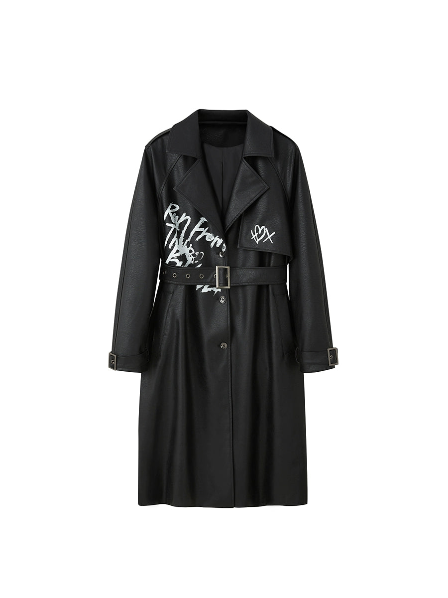 Graffiti Belt Loose Leather Coat