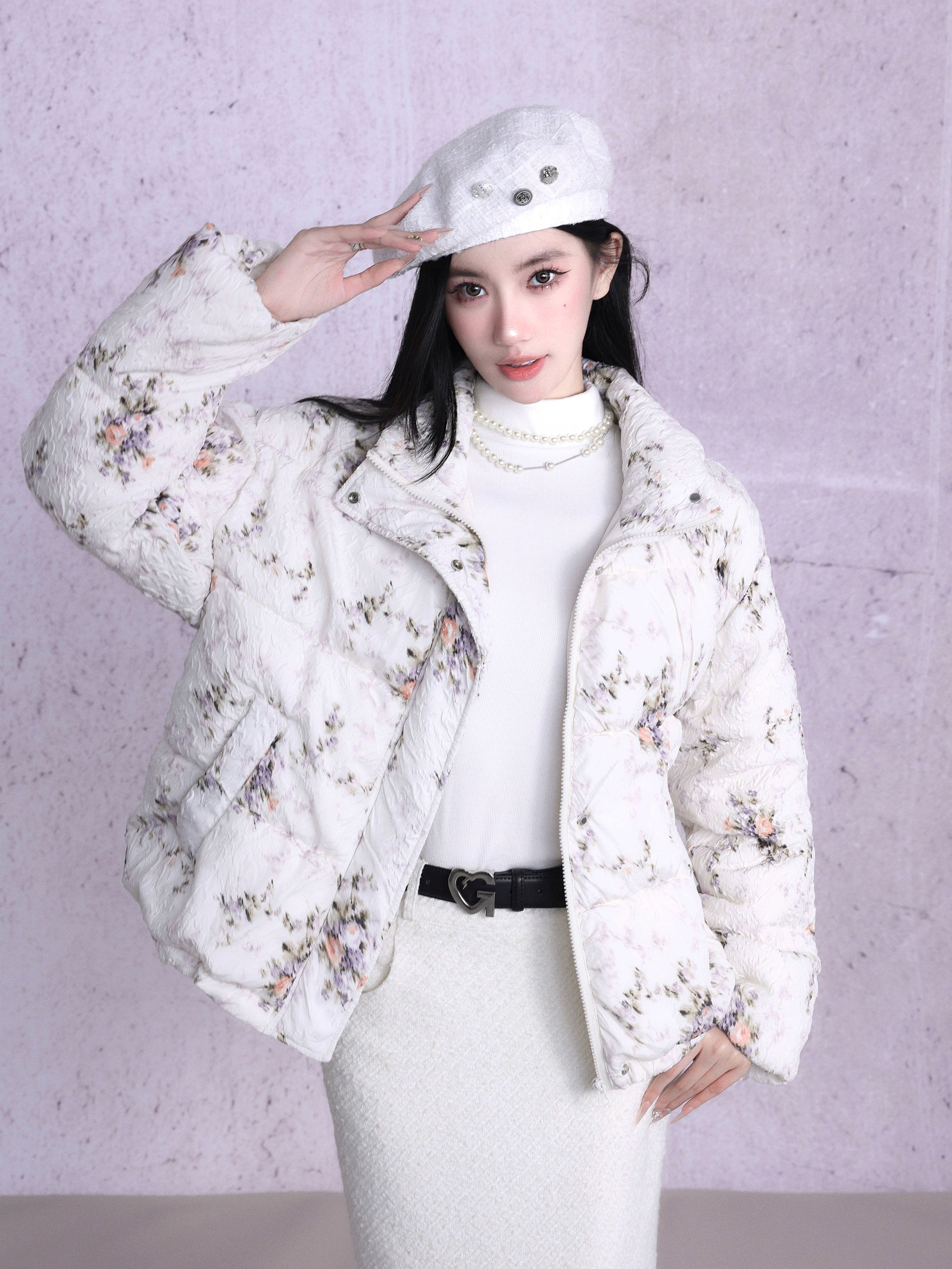 Rose High Collar Quilting Warm Jacket