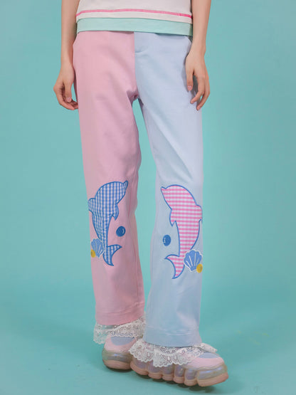 Couleur de contraste Dolphin Lacet Casual Loose pantalon