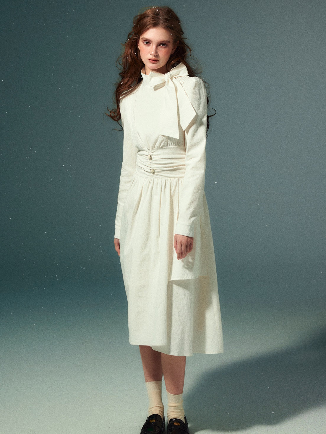 Half-high Collar Bow Waist Slim Dress