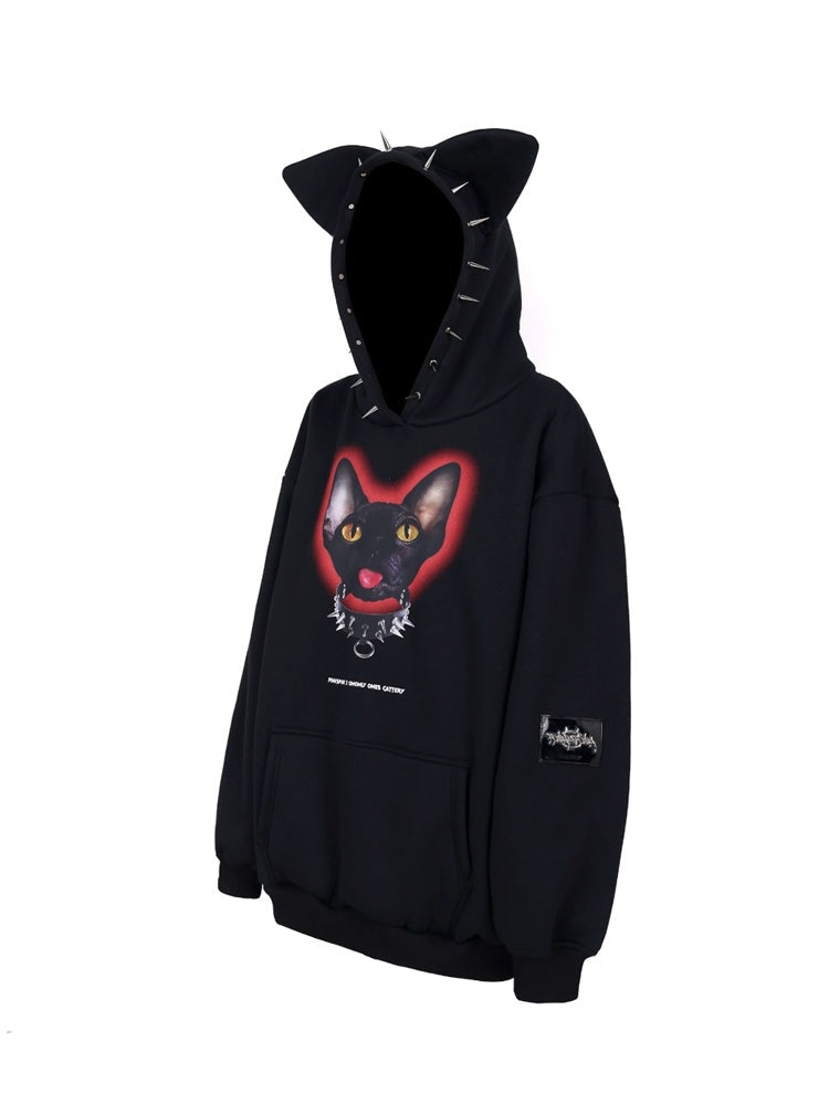 Cat Ear Rivet Rock Punk Sweat Hooded Pullover