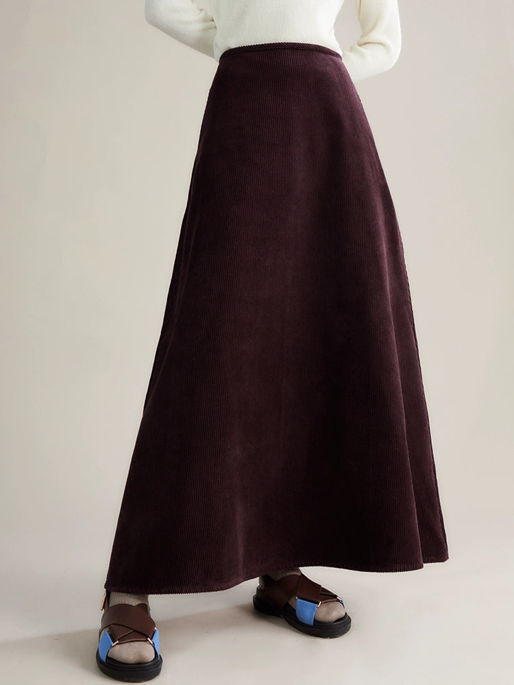 Retro Corduroy A-line Long Skirt