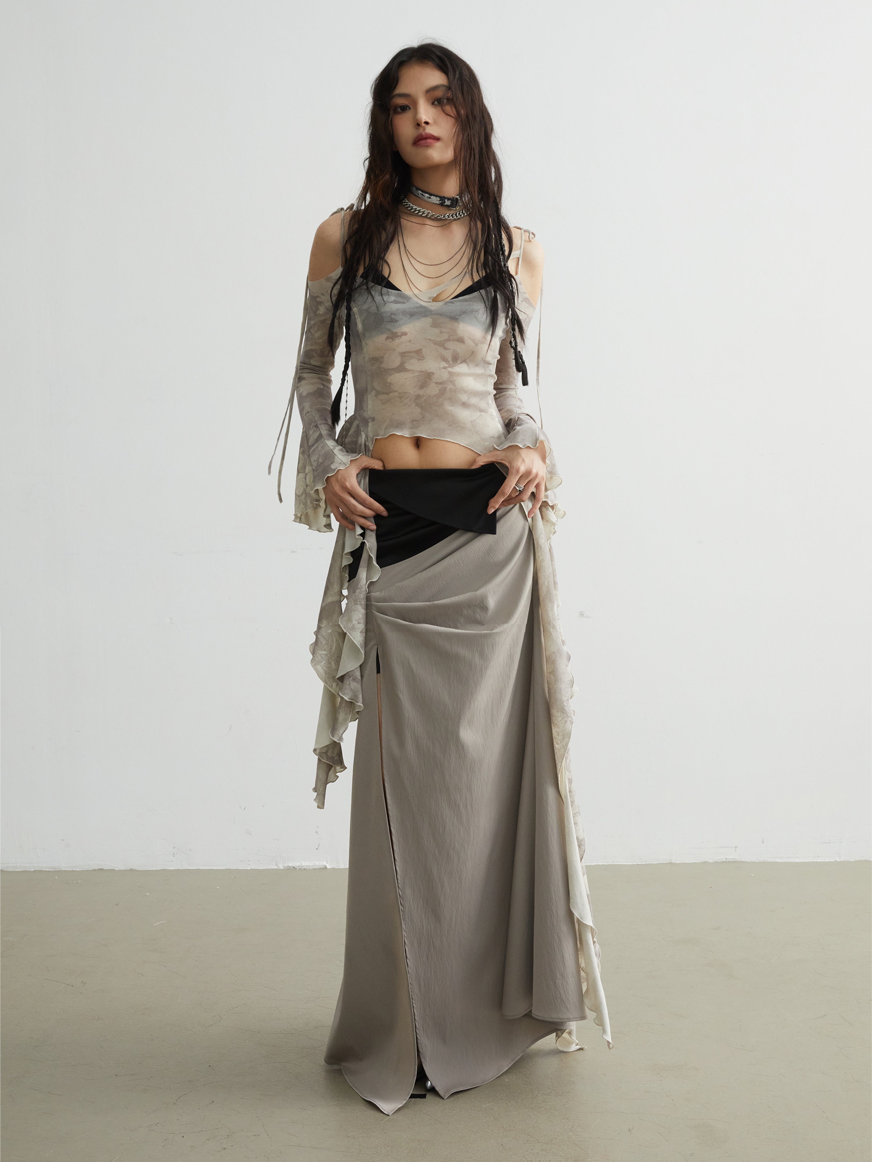 Fake Two-piece Diagonal Split Contrasting Skirt – ARCANA ARCHIVE