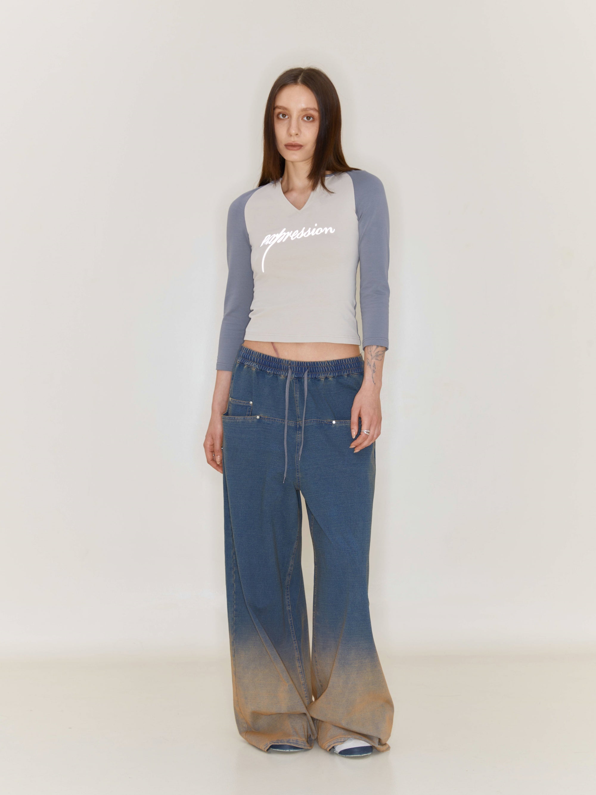 Heavy Washed Denim Gradient Loose Pants