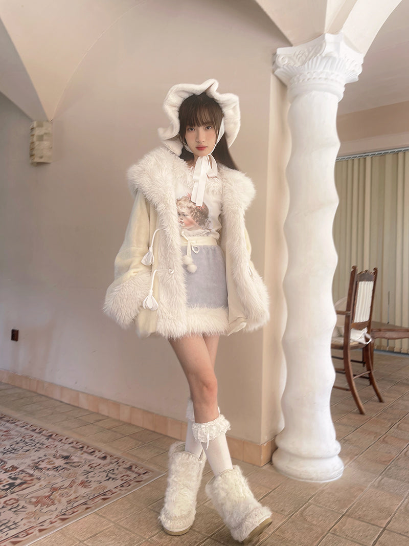 Plush Splicing Loose Hooded Jacket Coat