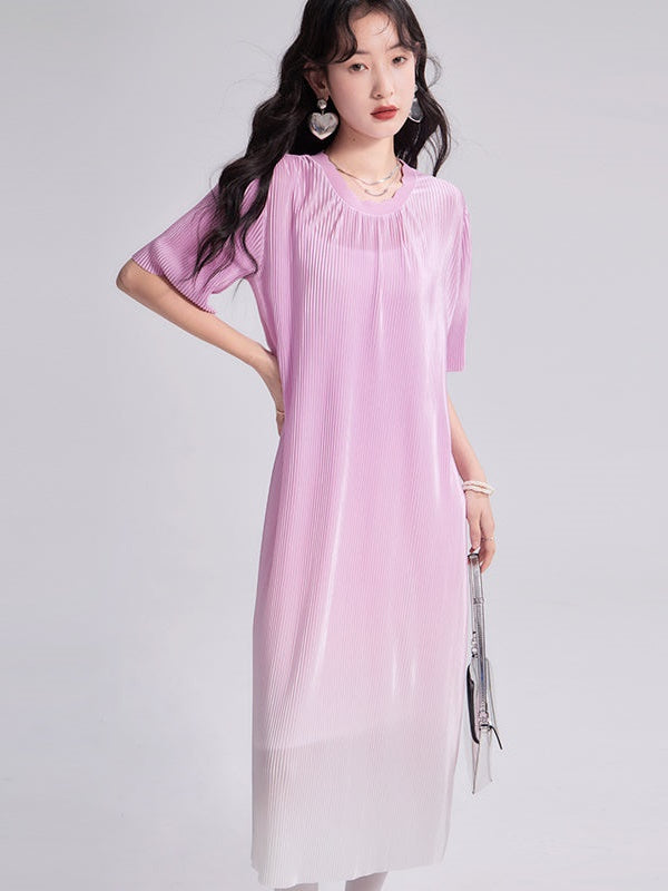 Gradient Pleated Loose Straight One-piece