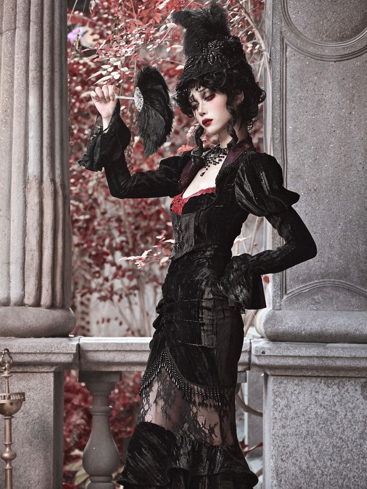 Gothic Velvet Cobweb Court Cardigan Top