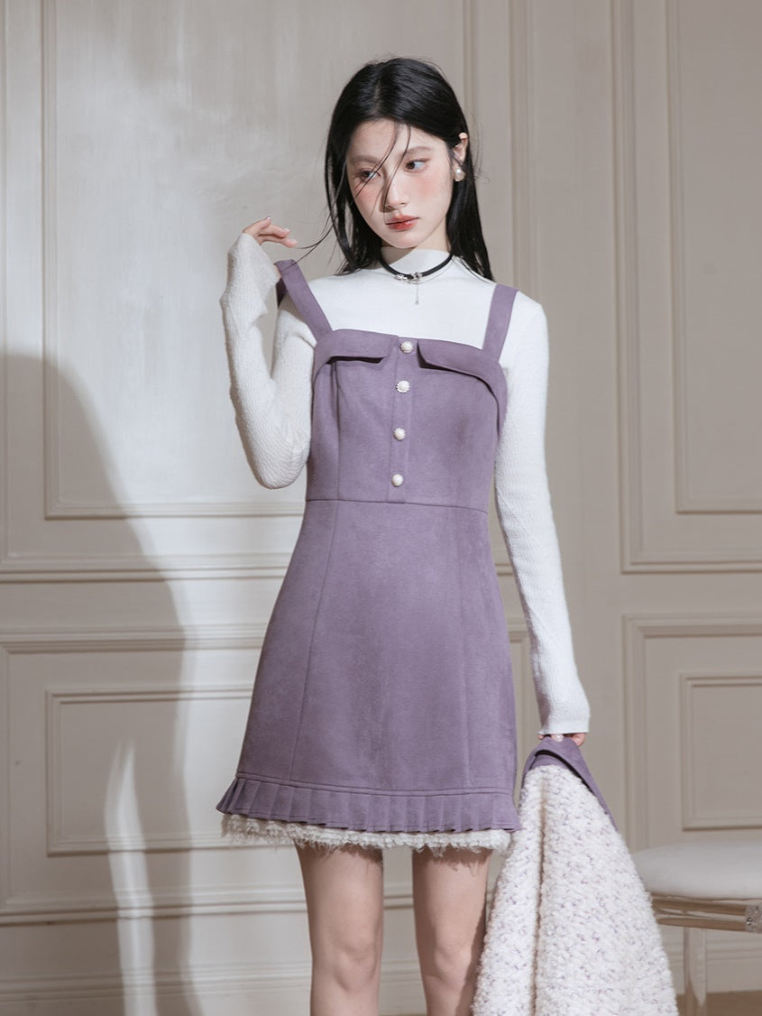 Color Blocked Jacket &amp; Strap Frill Short Dress