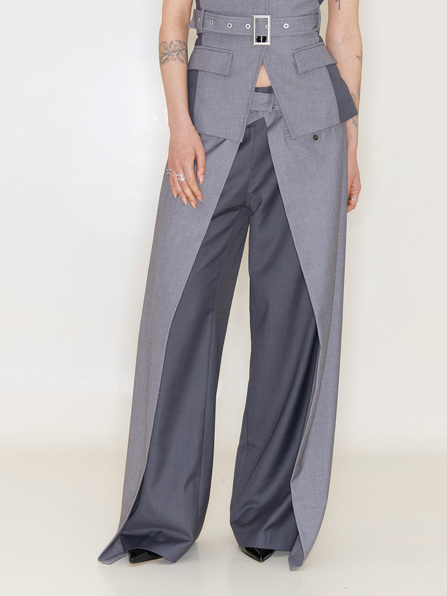 Folding Waist Pleated Wide-leg Pants