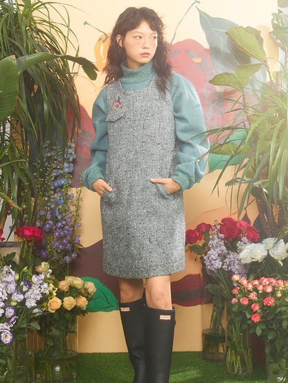 Kirschblüte bestickte Tweed -Weste Kleid