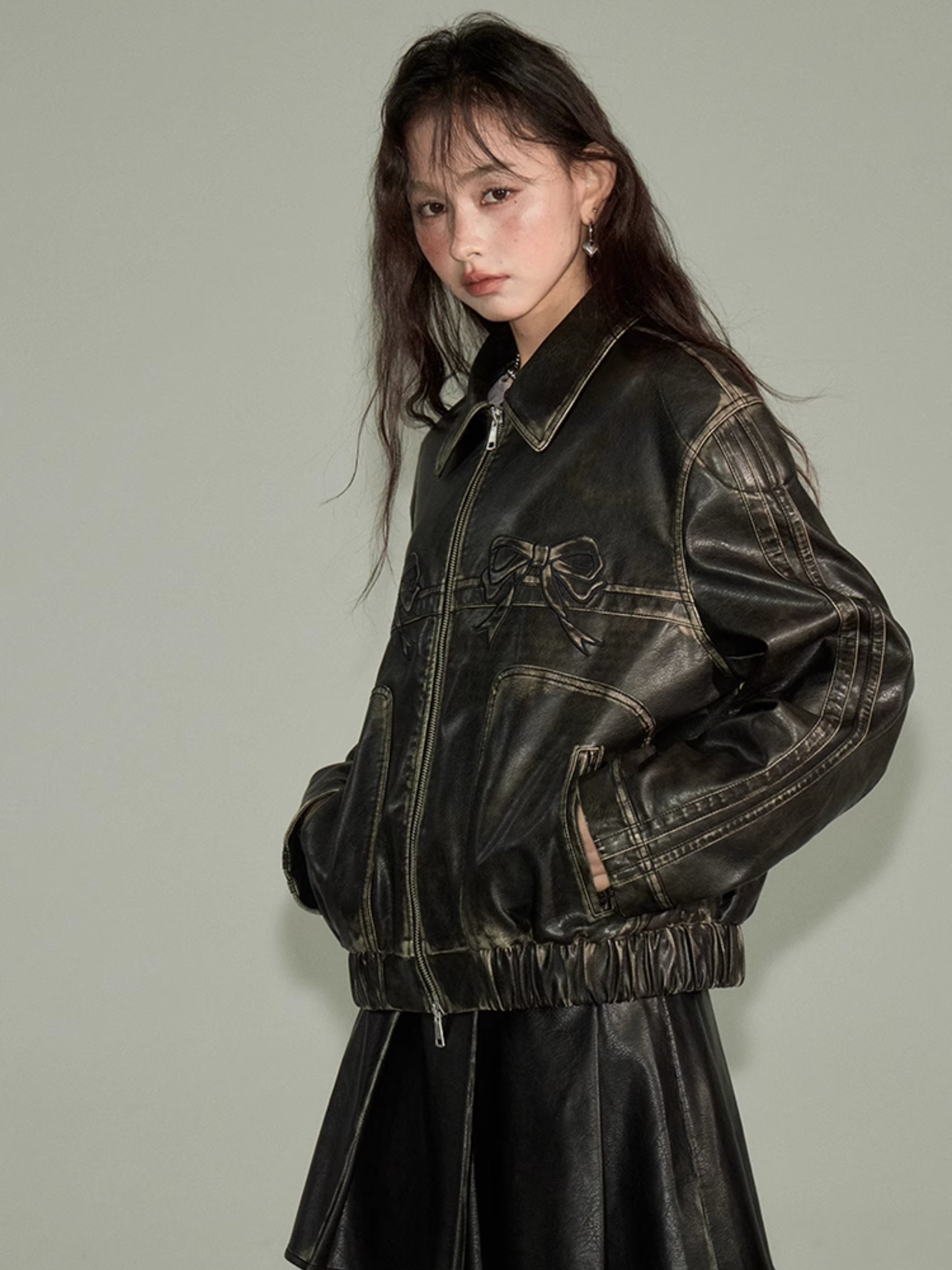 Bowknot Retro Color-Painted Leather Jacket – ARCANA ARCHIVE