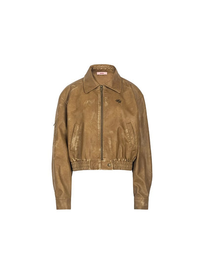 Retro American Leather Blouson Jacket