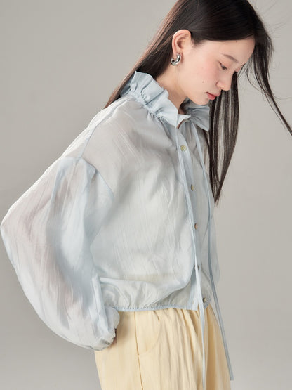 Fungus Gather Collar Tie See-through Shirt