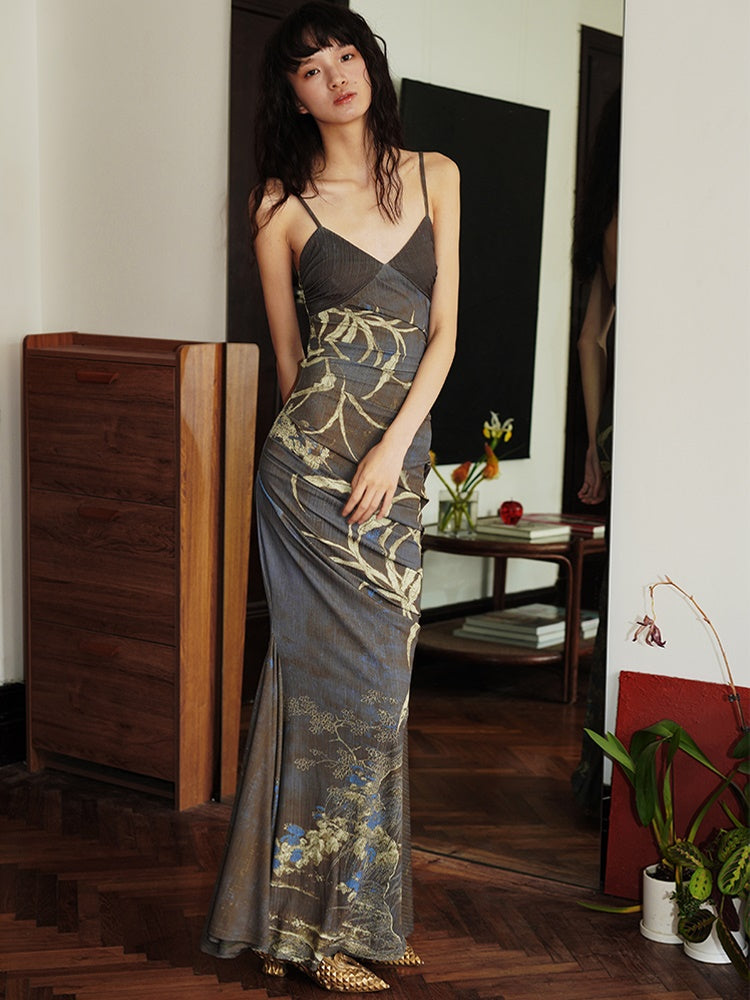 Printed Slim Long Sling Mermaid Dress