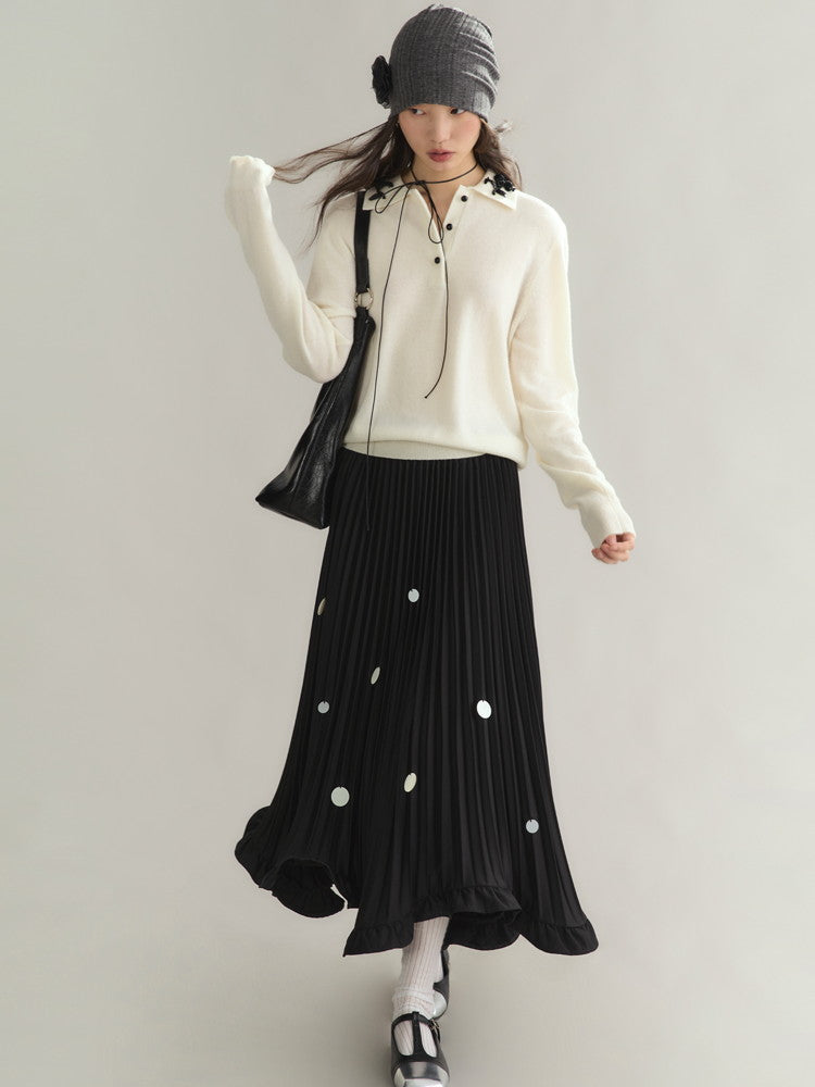 Nichi Dot Ruffle Flare A-Linehigh-Waist Long-Skirt