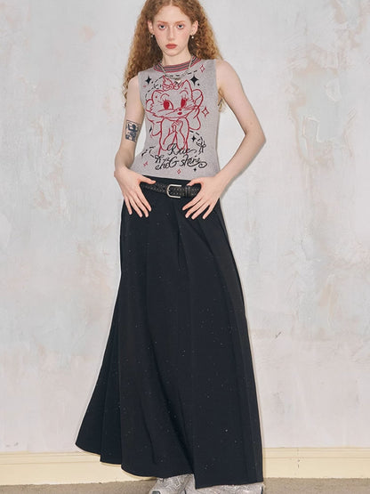 Hot Diamond Design Long Pleated Skirt