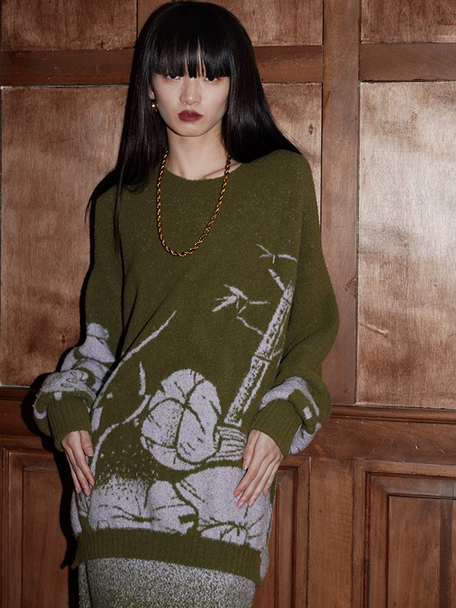 Lose Blume Jacquard Strickpullover &amp; Rock