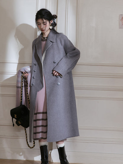 Double-breasted Woolen Long Coat