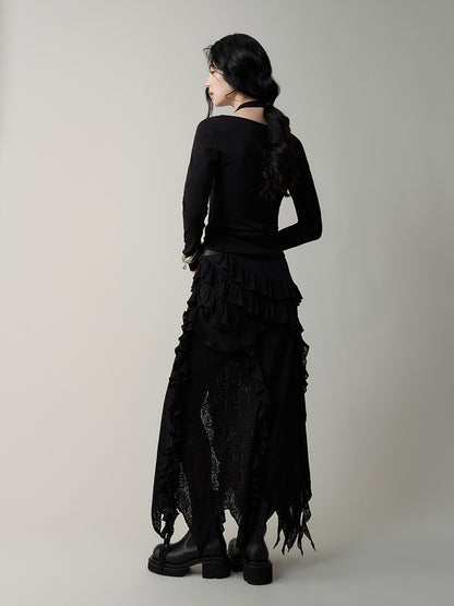 Layered Jacquard Transparent Ear Edge Irregular Skirt