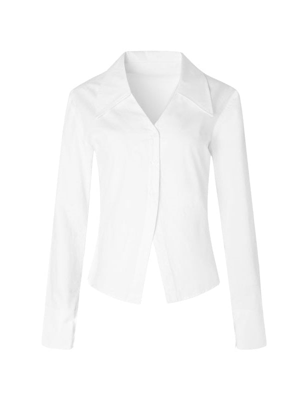 Pointed Collar Slim V-neck Shirt