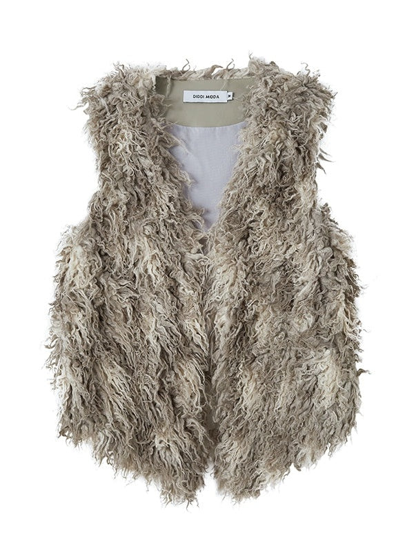 Plush V-neck Fake Fur Vest