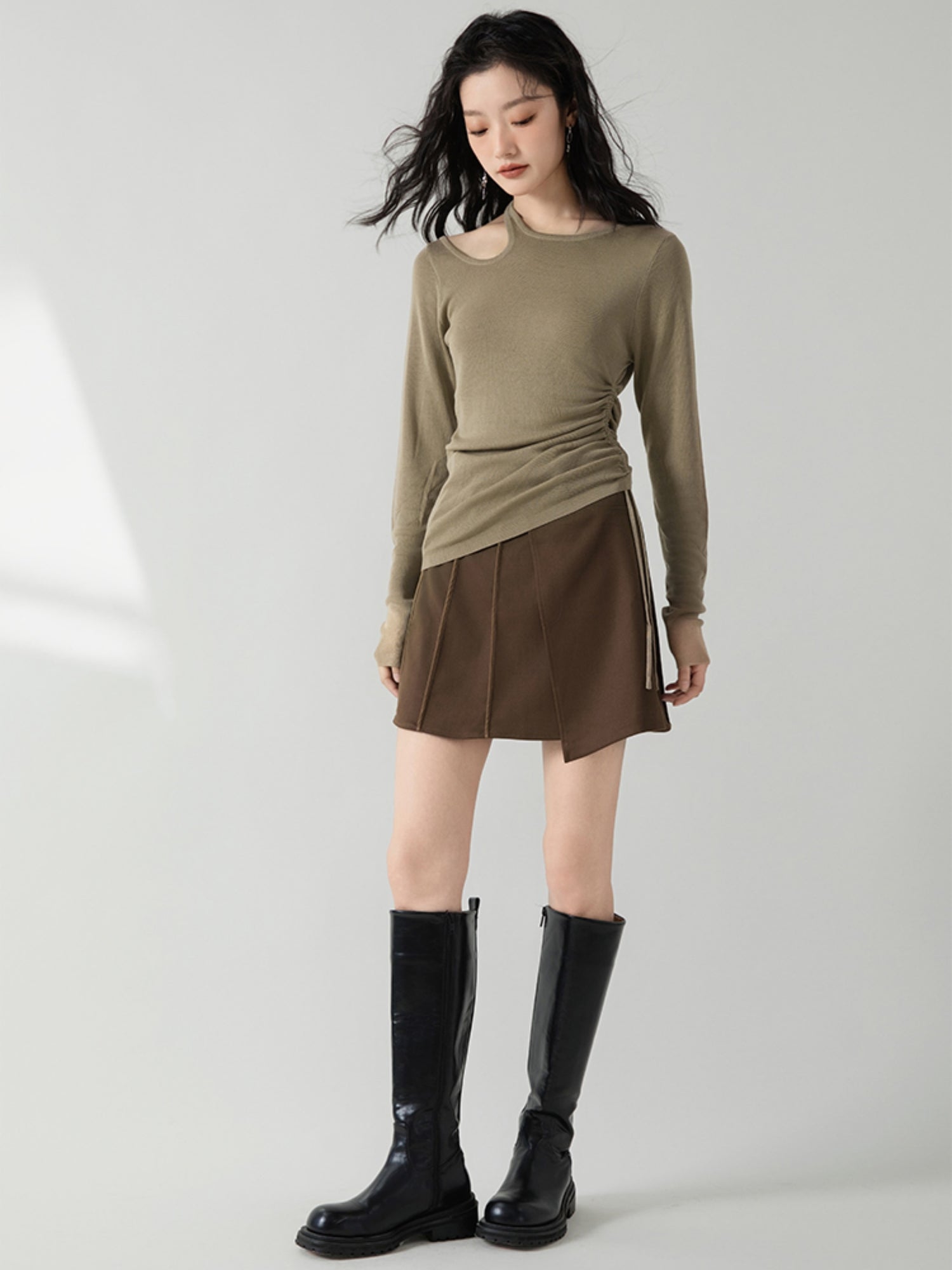 Hollow Side Drawstring Knitted Bottoming Top