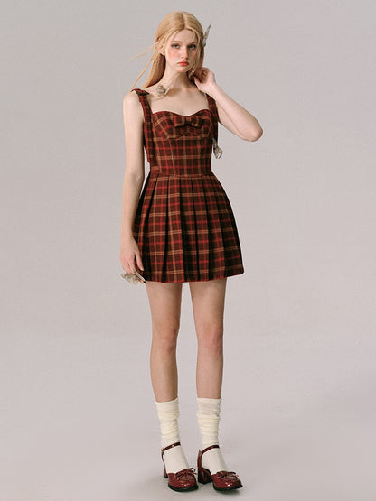 Plaid Slip Plisse Kleid