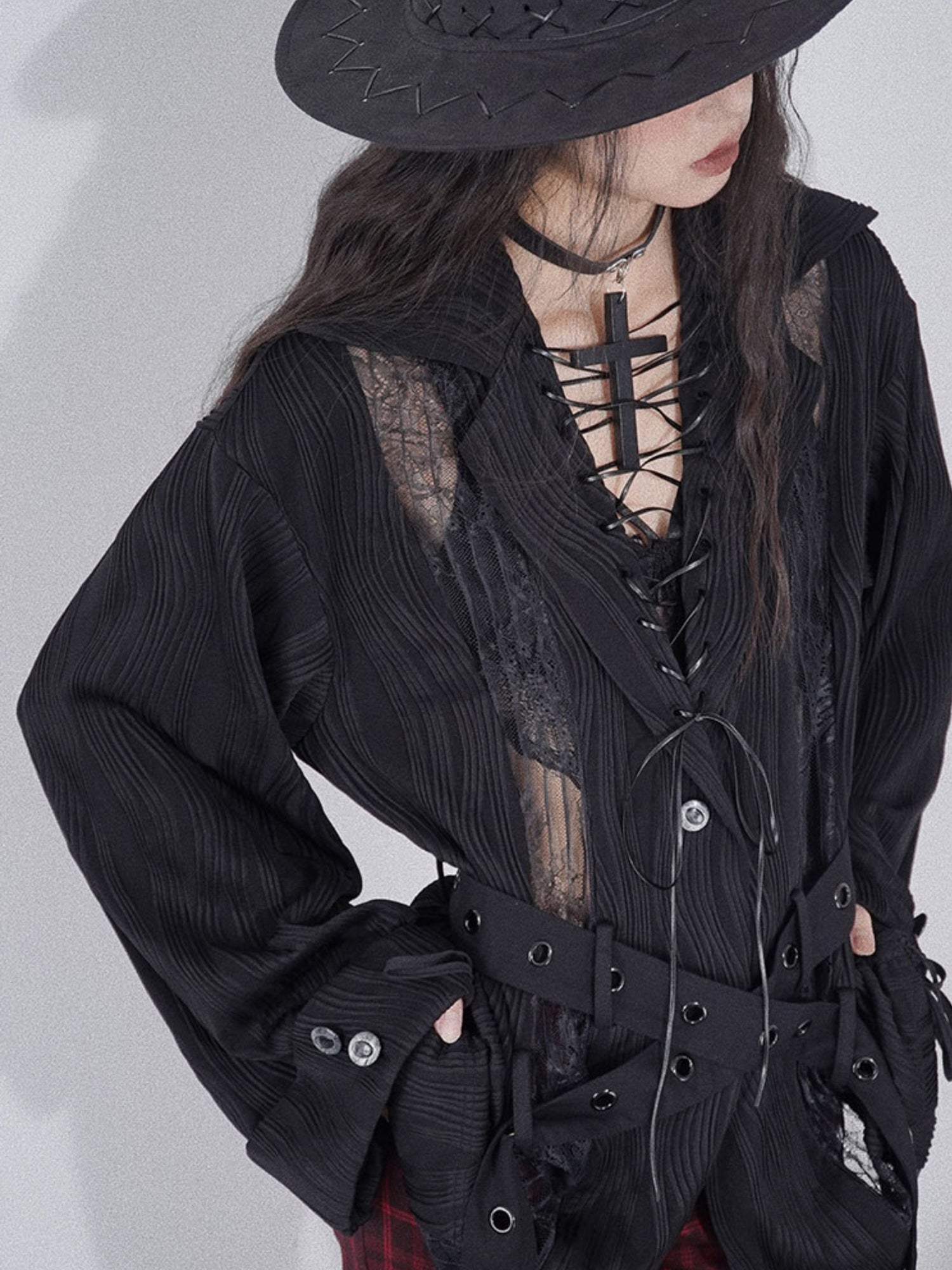 Lace Splicing Lazy Lace-Up Design Shirt