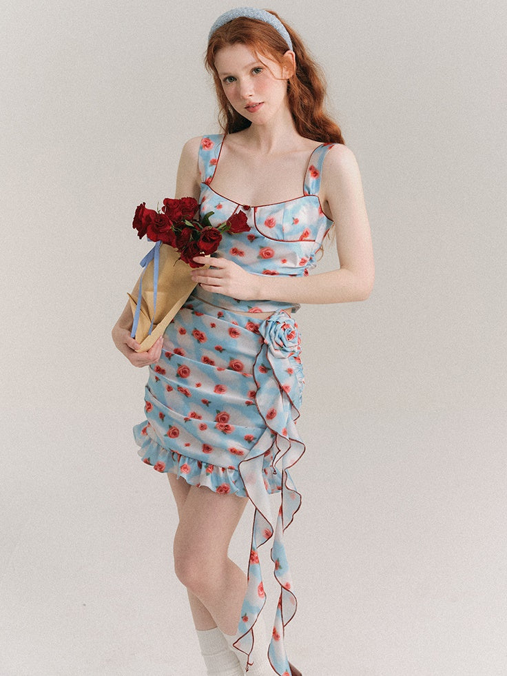 Painted Rose Floral Camisole ＆ Drape Skirt