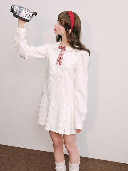 Pleated Low Waist Shirt One-piece