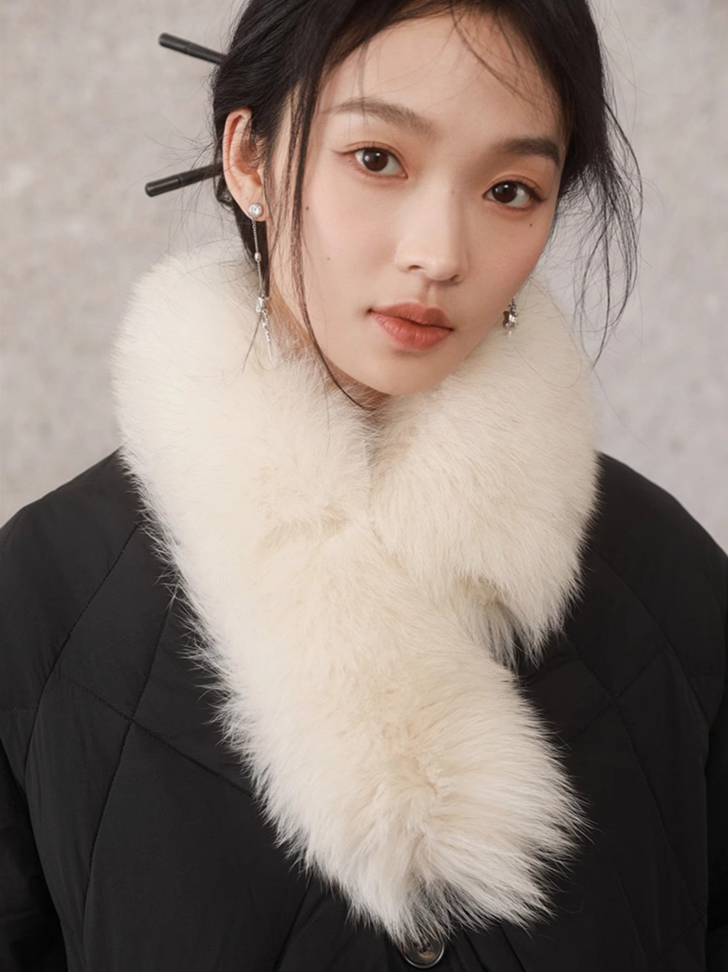 Fur Collar Detachable Slanted Lapel Down Jacket