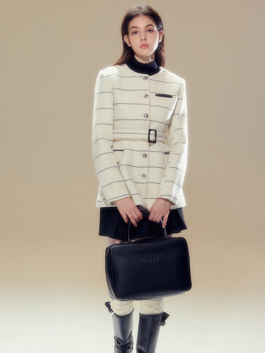 Fur Collar Border Belt Coat