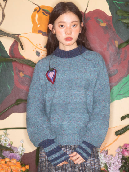 Retro Love Strawberry Embroidery Sweater