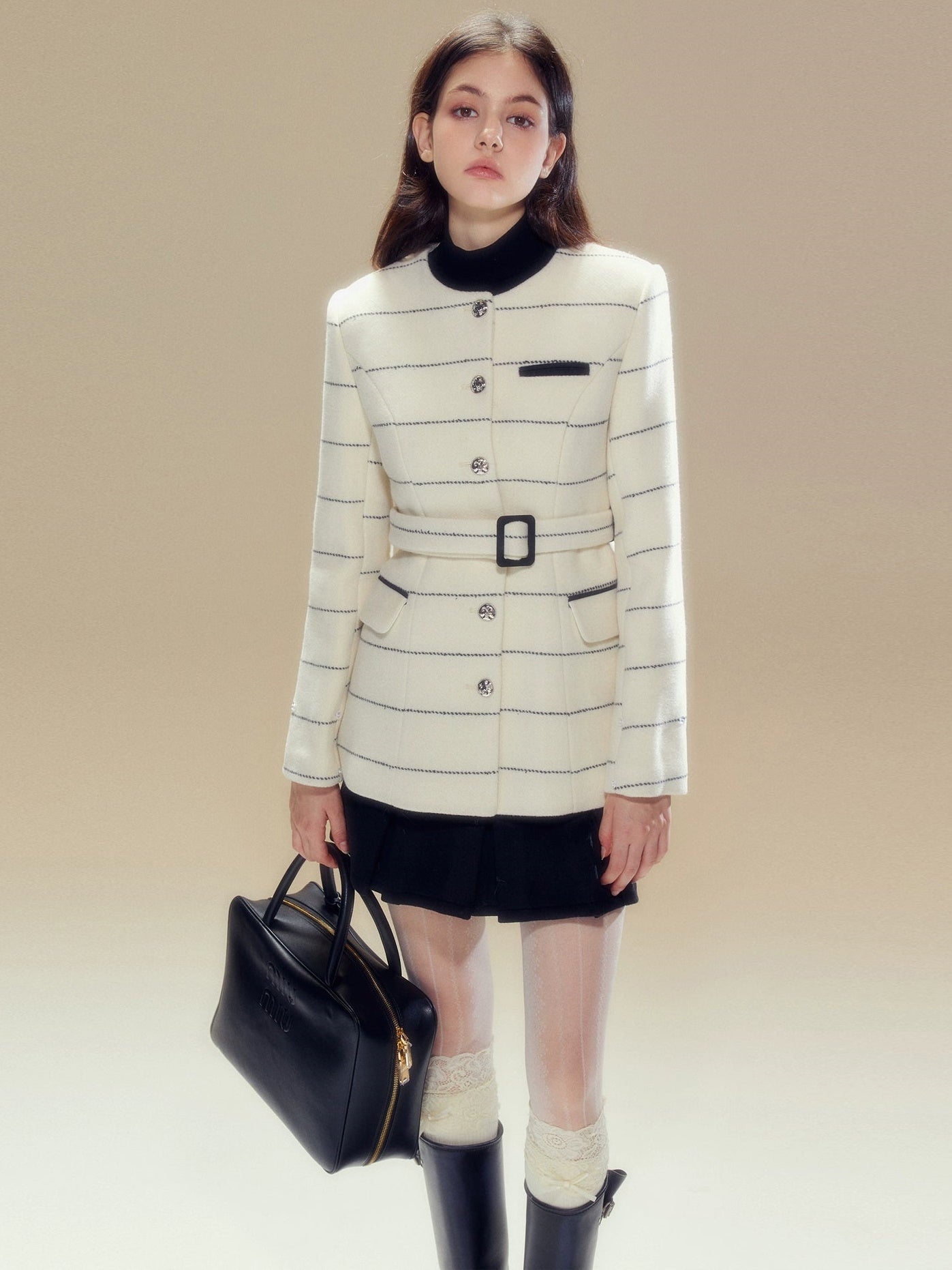 Fur Collar Border Belt Coat