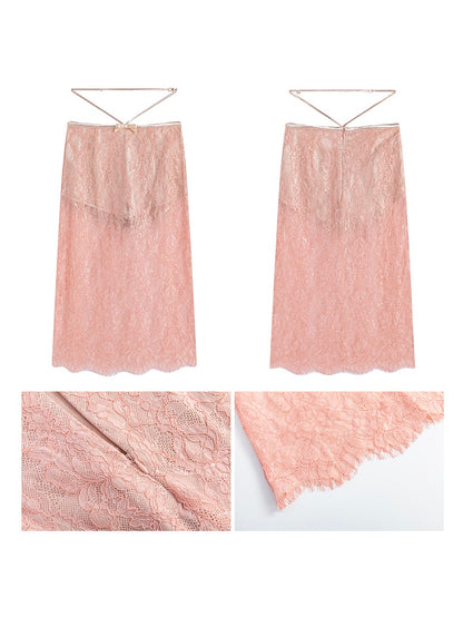 Lace Irregular Hem Camisole ＆ Low Waist Skirt