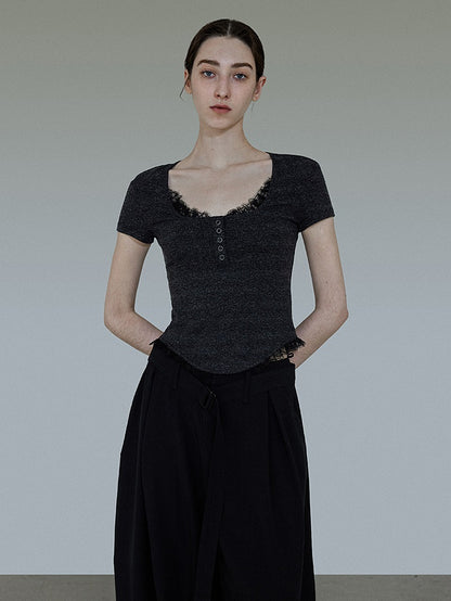 Lace Stitching Short-sleeved Sweater