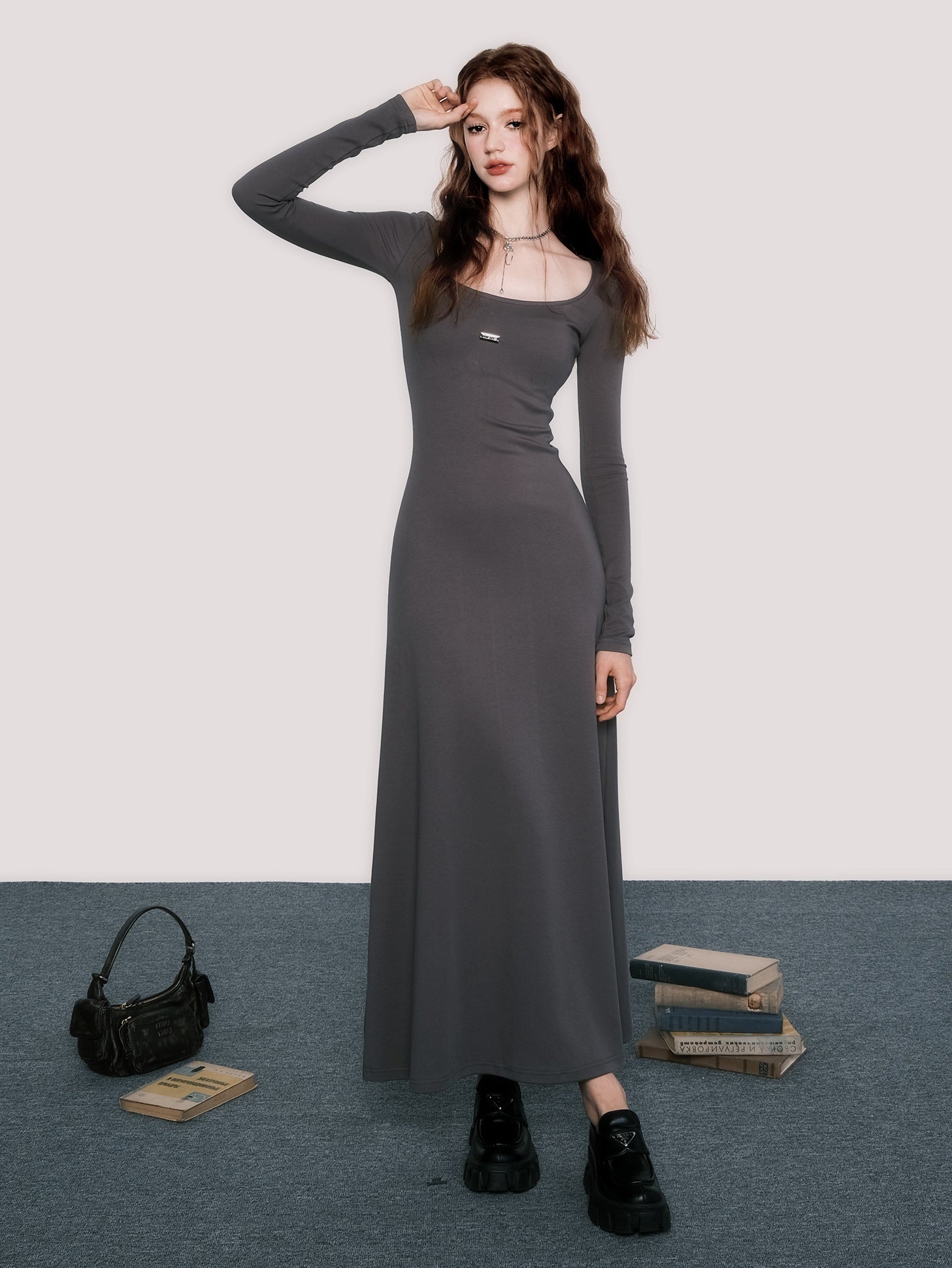 Square Collar Slim Long Dress