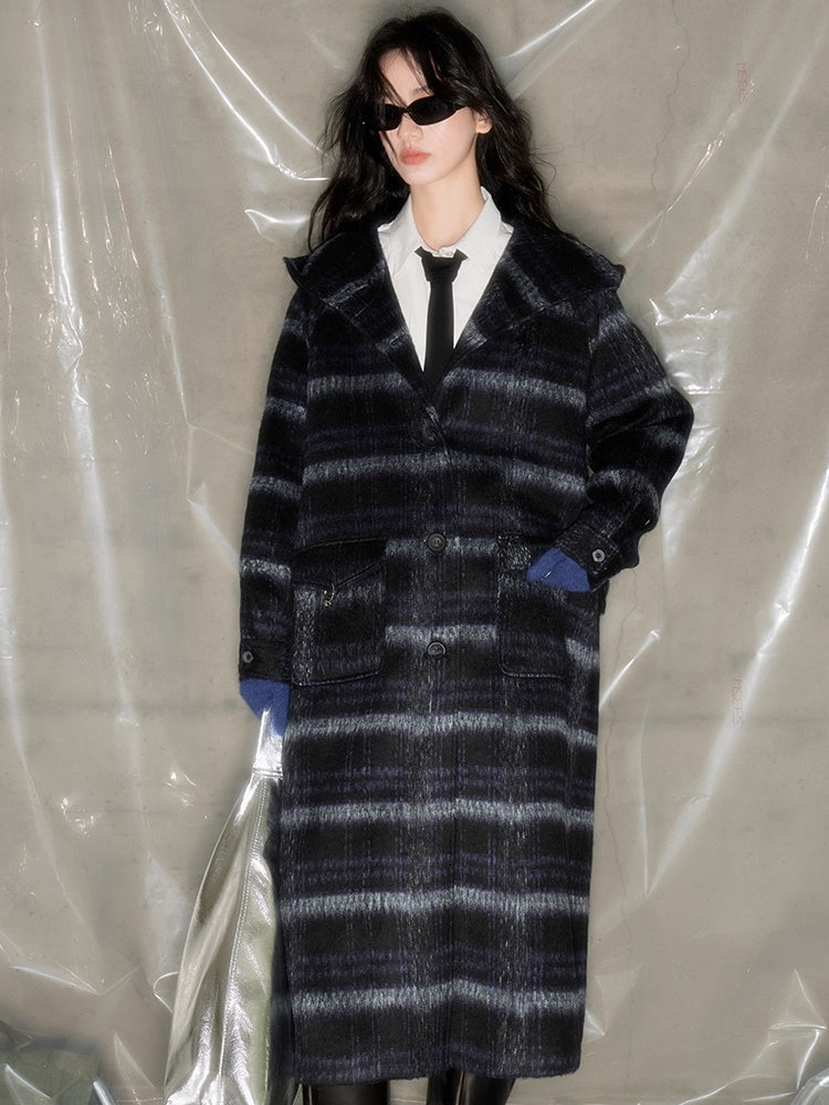 Plaid Single-sided Hooded Coat