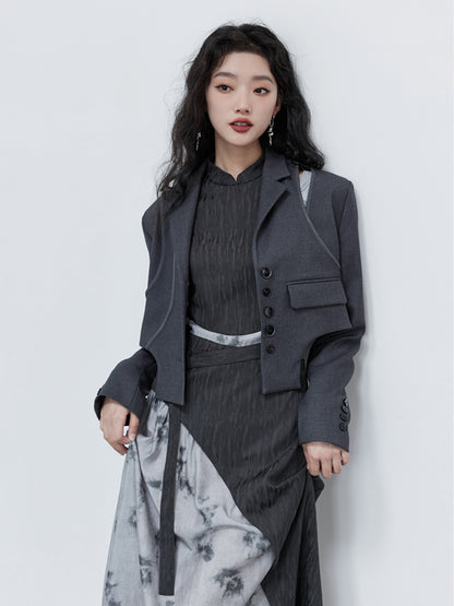 College Style Design Jacket &amp; Pleated Skirt &amp; Jacquard Shirt