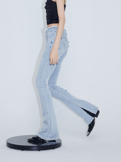 Raw-edged Micro Flared Slit Jeans