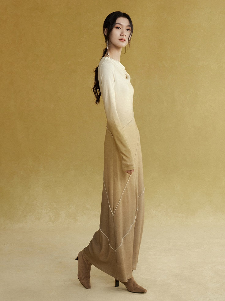 Gradient Deconstructed Collar Long Dress