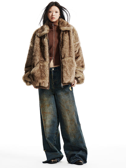 Loose Strap Eco-friendly Fur Plush Jacket