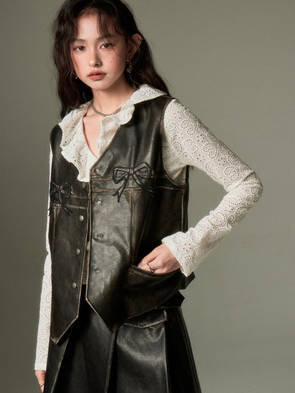 Ribbon Rubbing Leather Vest