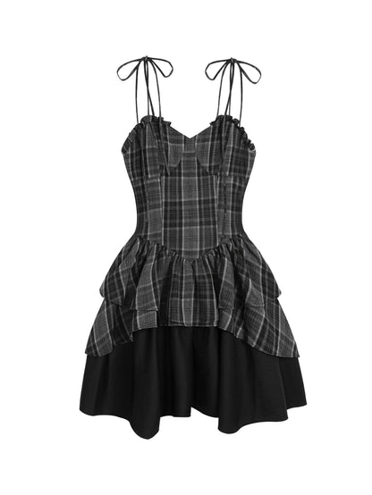 Grid Stitching Sling Dress