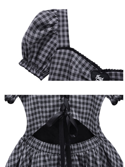 Back Hollow Check Ribbon One-piece