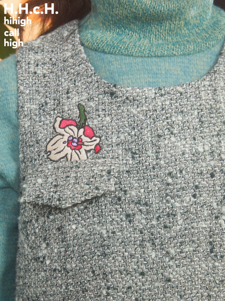 Cherry Blossom Embroidered Tweed Vest Dress