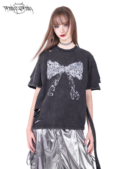 T-shirt Punk surdimensionné coupé le côté Nichi Ribbon