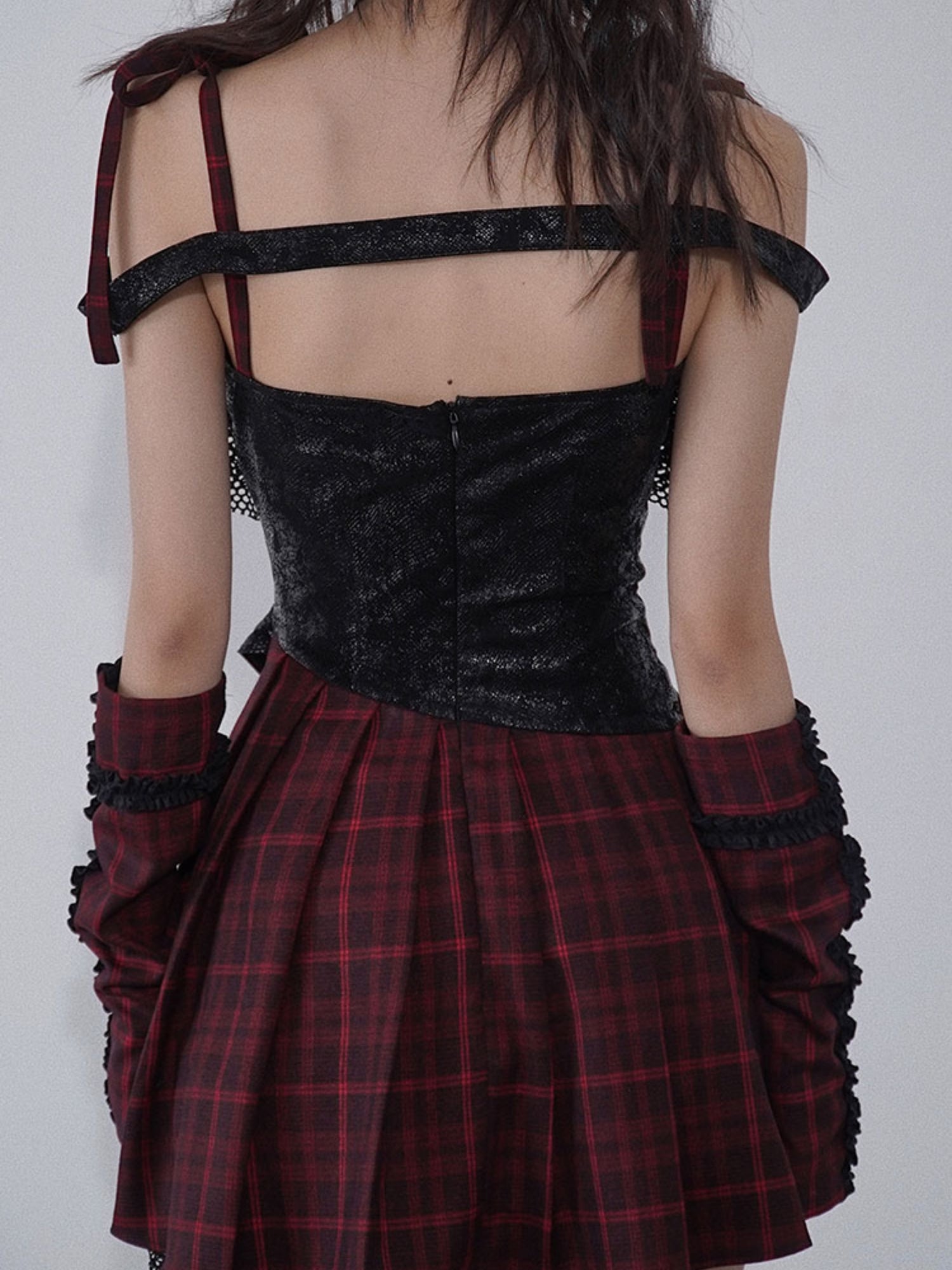 Niche Rock Suspender Plaid Dress